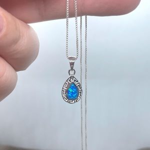 Sterling Silver Blue Opal Greek Pattern necklace